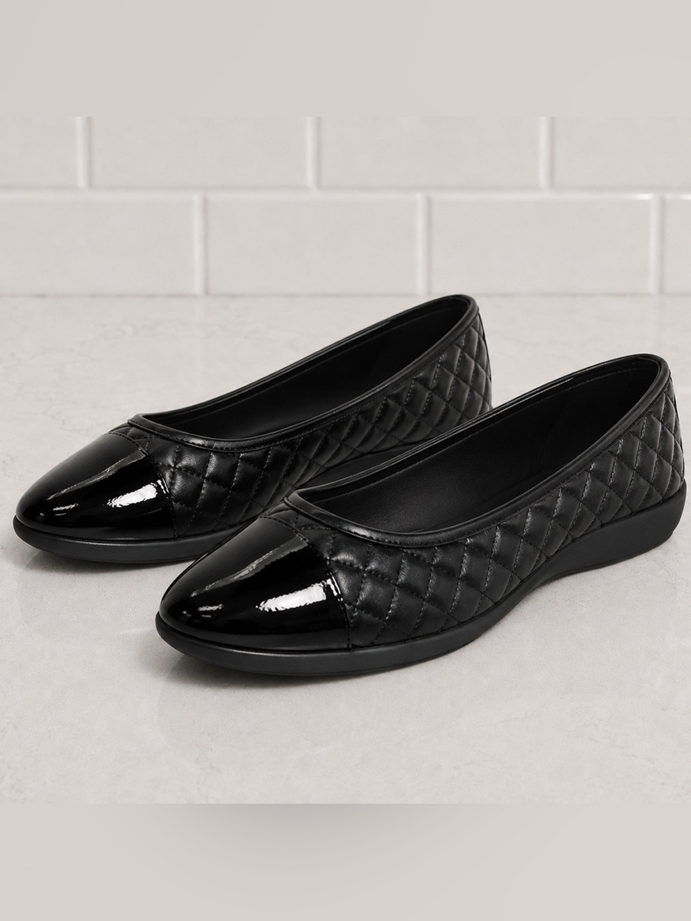 NEW Time & True Black Ballet Flats, Cap Toe Quilted, Memory Foam, Size 6.5